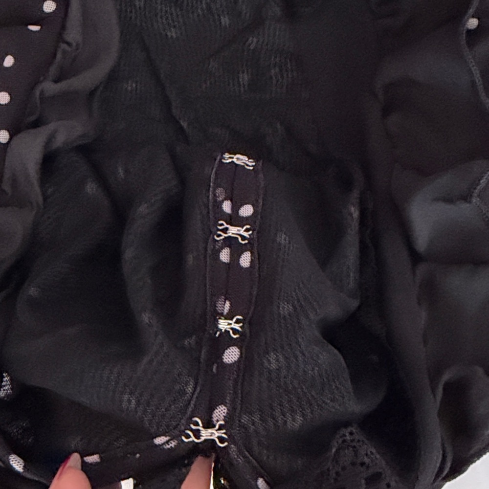 Anthropologie Maeve Lace-Trim Sheer Cardigan Top Polka Dot Black White Medium - Picture 5 of 5